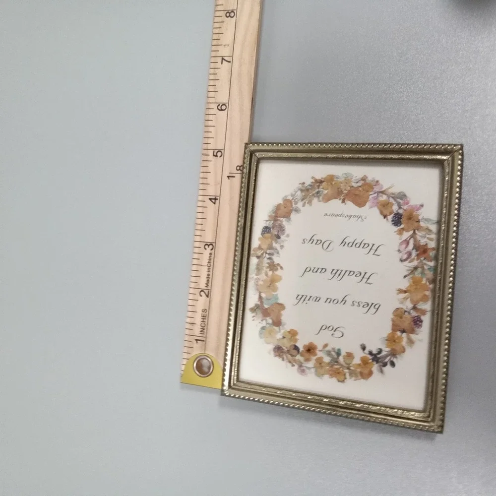 Vintage Shakespeare Quote Framed Art Pressed Flowers Gold Beaded Frame 4x5